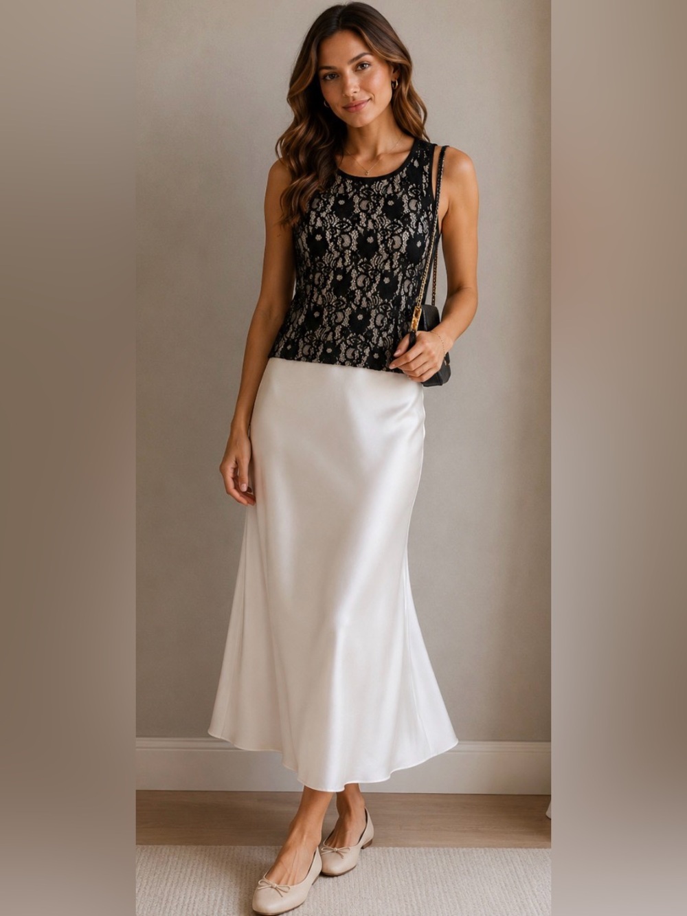 Ann Taylor Black Lace-Overlay Sleeveless Tank
